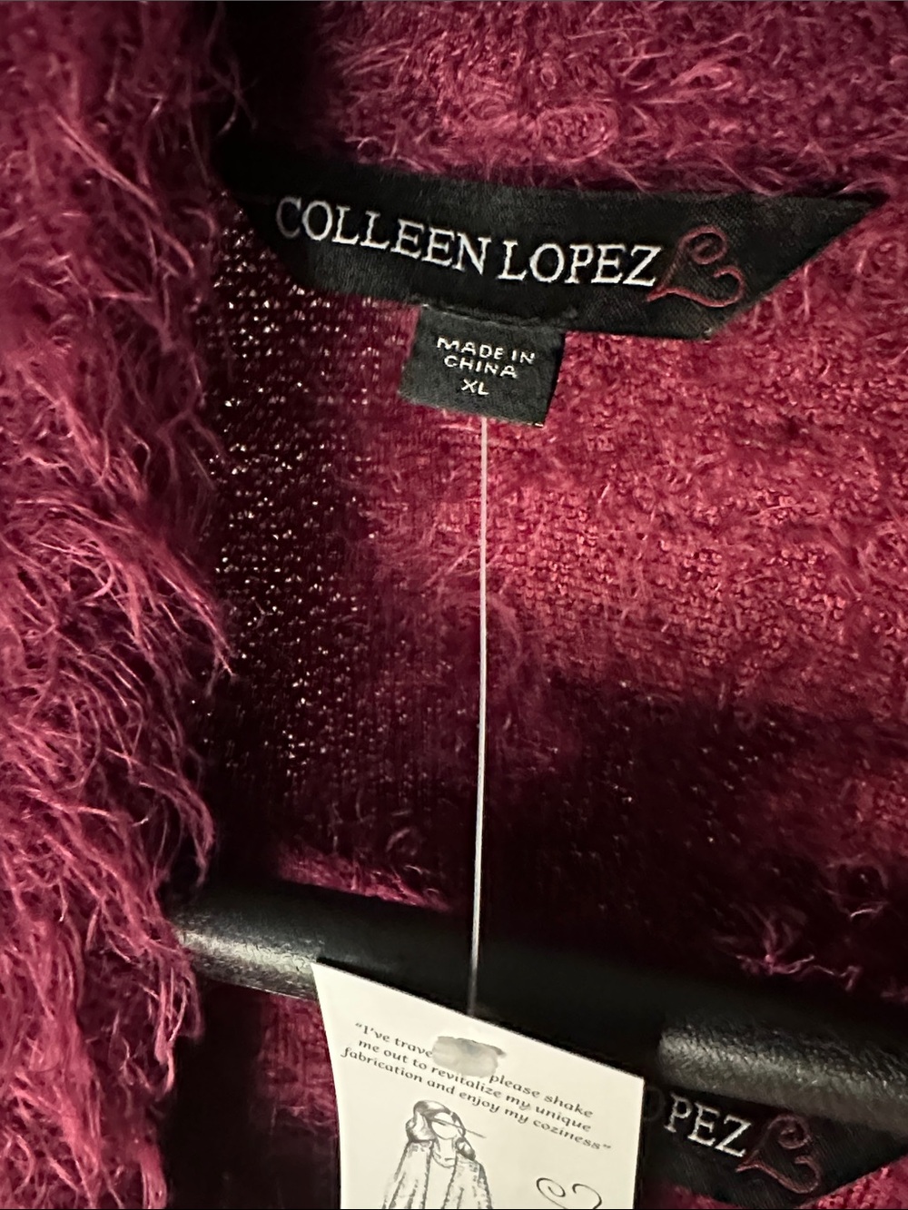 Colleen Lopez Fuzzy Open-Front Cardigan in Wine - Picture 3 of 4